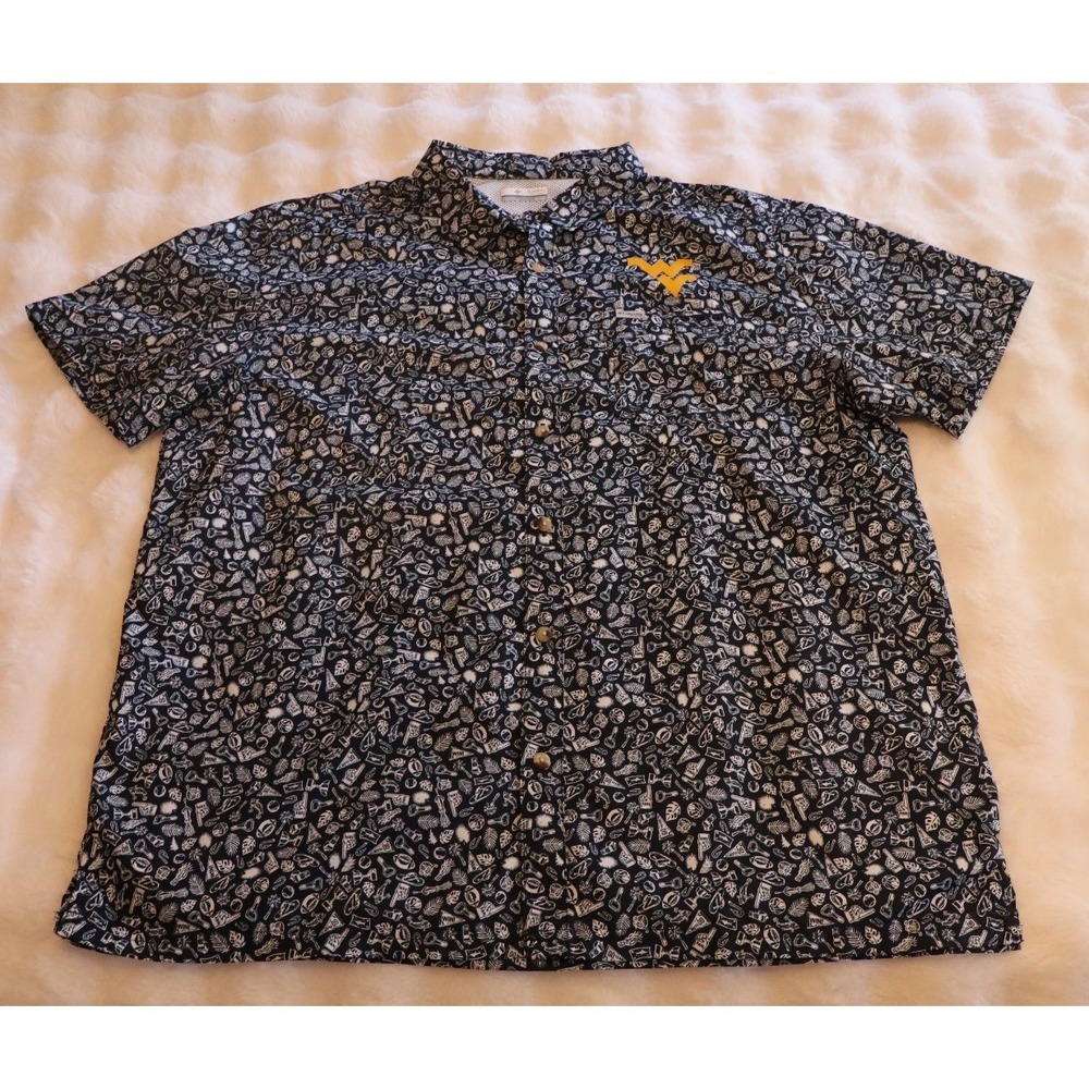 Mens Columbia PFG Short Sleeve Button Up Shirt West Virginia University Size XL